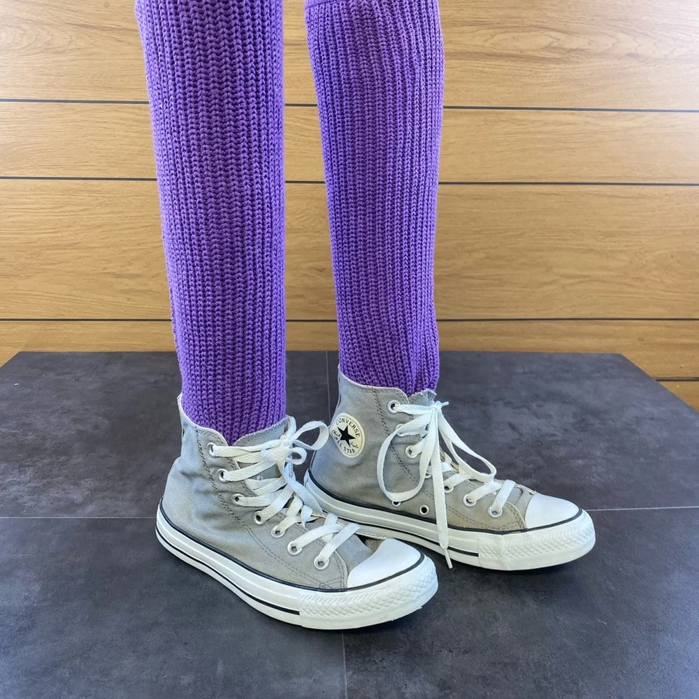 VTG Converse Retro Gray High-Top Sneakers with Purple‎ Legwarmers  size 6